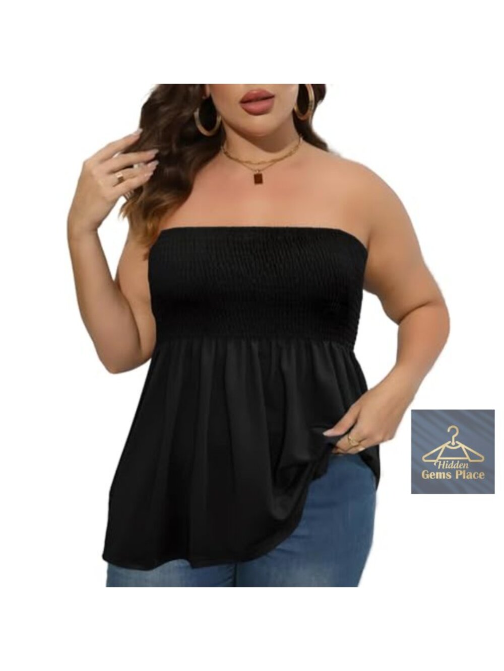 Plus Size Strapless Tube Top Pleated Off The Shoulder Tank Top Casual Cami